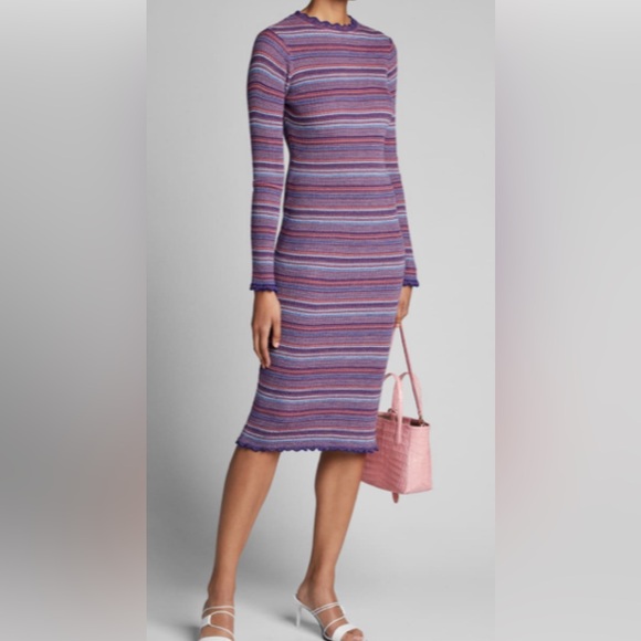 STINE GOYA Dresses & Skirts - STINE GOYA Tinita Striped Long Sleeve Ribbed Knit Midi Dress Purple Medium NWOT